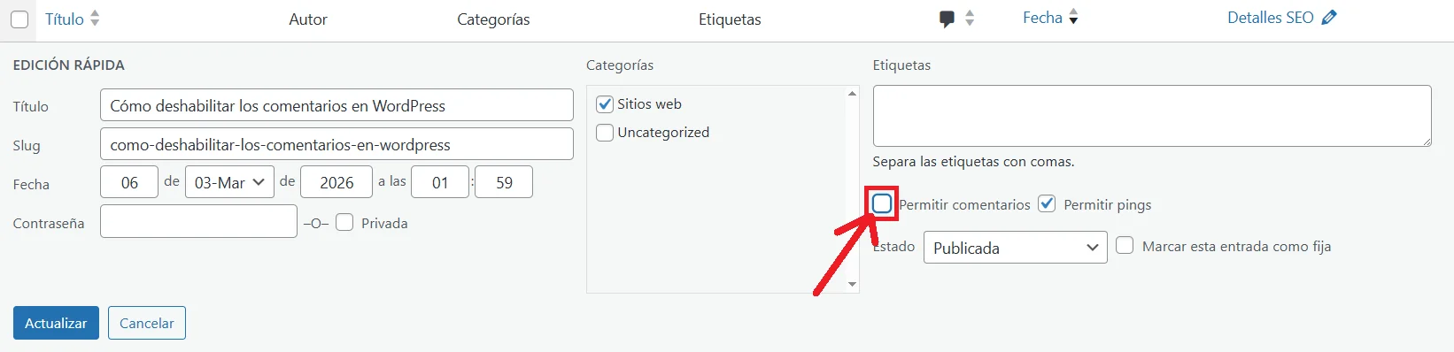 wordpress como desactivar comentarios
